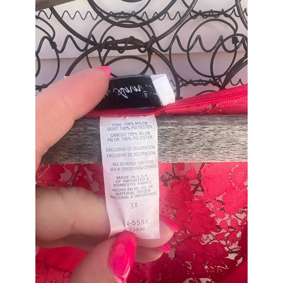 Vintage Lucie Ann II Red Lace Nylon Volup 3X Nightgown Negligee - Picture 5 of 6